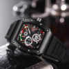 Men's Tonneau Chronograph Skeleton Quartz Watch, Silicone Strap Waterproof Sports Wristwatch