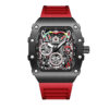 Men's Tonneau Chronograph Skeleton Quartz Watch, Silicone Strap Waterproof Sports Wristwatch