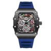 Men's Tonneau Chronograph Skeleton Quartz Watch, Silicone Strap Waterproof Sports Wristwatch