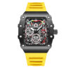 Men's Tonneau Chronograph Skeleton Quartz Watch, Silicone Strap Waterproof Sports Wristwatch