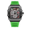 Men's Tonneau Chronograph Skeleton Quartz Watch, Silicone Strap Waterproof Sports Wristwatch