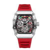 Men's Tonneau Chronograph Skeleton Quartz Watch, Silicone Strap Waterproof Sports Wristwatch