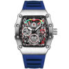 Men's Tonneau Chronograph Skeleton Quartz Watch, Silicone Strap Waterproof Sports Wristwatch