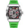 Men's Tonneau Chronograph Skeleton Quartz Watch, Silicone Strap Waterproof Sports Wristwatch