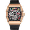 Men's Tonneau Chronograph Skeleton Quartz Watch, Silicone Strap Waterproof Sports Wristwatch