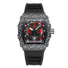 Men's Tonneau Skeleton Quartz Watch, Carbon Fiber Pattern Silicone Strap Waterproof Sports Wristwatch