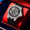 Large Case Skeleton Men Watch Textured Silicone Band Waterproof Sports Quartz Wristwatch