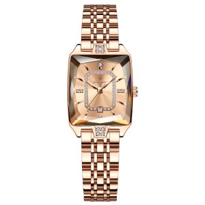 Square Rhinestone Ladies Watch Stainless Steel Band Waterproof Elegant Quartz Wristwatch