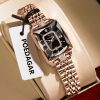 Square Rhinestone Ladies Watch Stainless Steel Band Waterproof Elegant Quartz Wristwatch