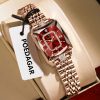 Square Rhinestone Ladies Watch Stainless Steel Band Waterproof Elegant Quartz Wristwatch