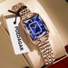 Square Rhinestone Ladies Watch Stainless Steel Band Waterproof Elegant Quartz Wristwatch