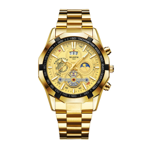 Men Multifunction Chronograph Quartz Watch, Stainless Steel Band, Big Dial Date Waterproof Sports Wrist Watch