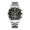 Men Multifunction Chronograph Quartz Watch, Stainless Steel Band, Big Dial Date Waterproof Sports Wrist Watch