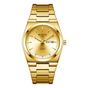 Men's Business Quartz Watch with Steel Strap and Dual Calendar Display - Simple, Versatile, and Waterproof