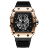 Men's Tonneau Hollow Dial Quartz Watch, Silicone Strap, Large Case Waterproof Sports Wristwatch