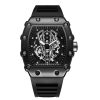 Men's Tonneau Hollow Dial Quartz Watch, Silicone Strap, Large Case Waterproof Sports Wristwatch