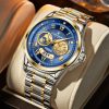 Men Business Quartz Watch, Two-Tone Steel Band, World Map Dial Waterproof Casual Wrist Watch