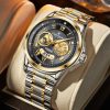Men Business Quartz Watch, Two-Tone Steel Band, World Map Dial Waterproof Casual Wrist Watch