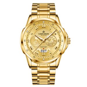 Men Business Quartz Watch, Two-Tone Steel Band, World Map Dial Waterproof Casual Wrist Watch