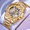 Men Skeleton Automatic Mechanical Watch, Stainless Steel Band, Double Hollow Dial Waterproof Wrist Watch