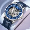 Men Skeleton Automatic Mechanical Watch, Stainless Steel Band, Double Hollow Dial Waterproof Wrist Watch
