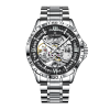 Men Skeleton Automatic Mechanical Watch, Stainless Steel Band, Double Hollow Dial Waterproof Wrist Watch