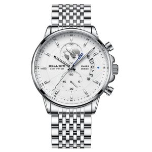 Fashionable Luxury Business Men's Quartz Watch, Three Eye Chronograph Dial, Leather & Steel Strap Personalized Wristwatch