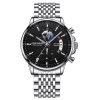 Fashionable Luxury Business Men's Quartz Watch, Three Eye Chronograph Dial, Leather & Steel Strap Personalized Wristwatch