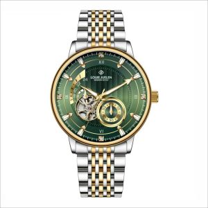 LOUIE JUELEN Pilot Skeleton Automatic Mechanical Men Watch, Steel Band Waterproof Wrist Watch